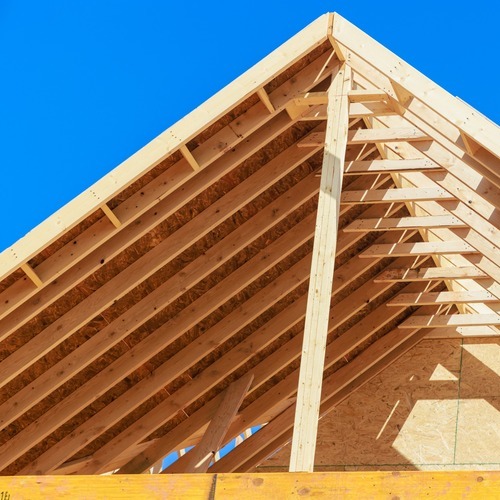 view from below of a roof under construction